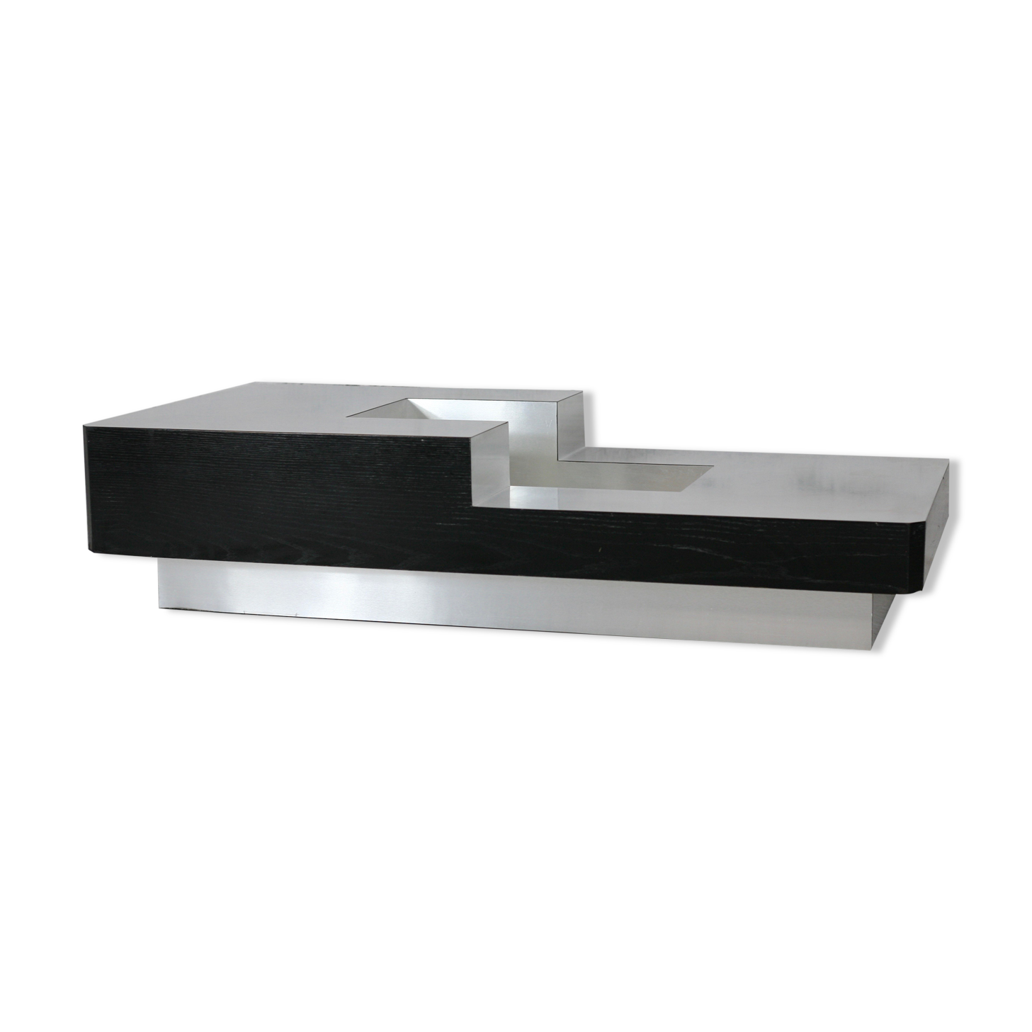 Coffee table "Space Age", wood, aluminum veneer, France, circa 1970