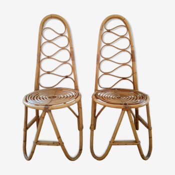 Pair of bamboo chairs and rattan years 70