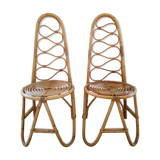 Pair of bamboo chairs and rattan years 70