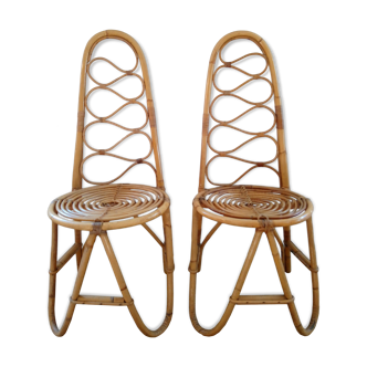 Pair of bamboo chairs and rattan years 70