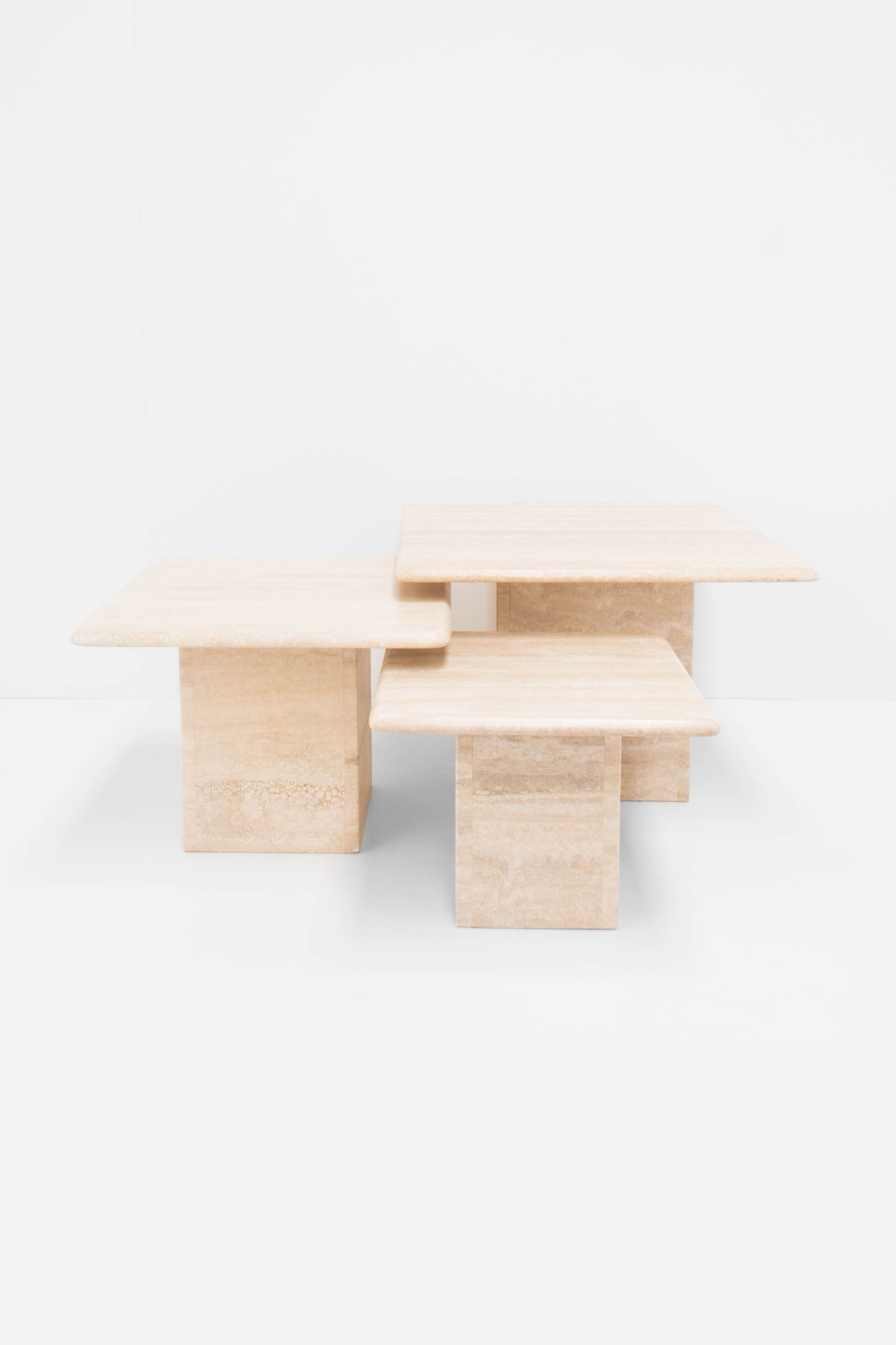 Set of 3 vintage travertine pull out tables