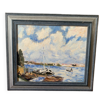 Reproduction of Boats on the Seine by Alfred Sisley