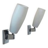 Pair of vintage adjustable wall lights, chrome and opaline, France 1970