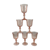Lot de 6 grnads verres à vin en verre rose torsadé Rosaline vintage