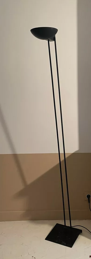 Adjustable modernist floor lamp black lacquered metal Italian 80s