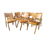 Set of 10 theater chairs wood honey