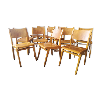 Set of 10 theater chairs wood honey