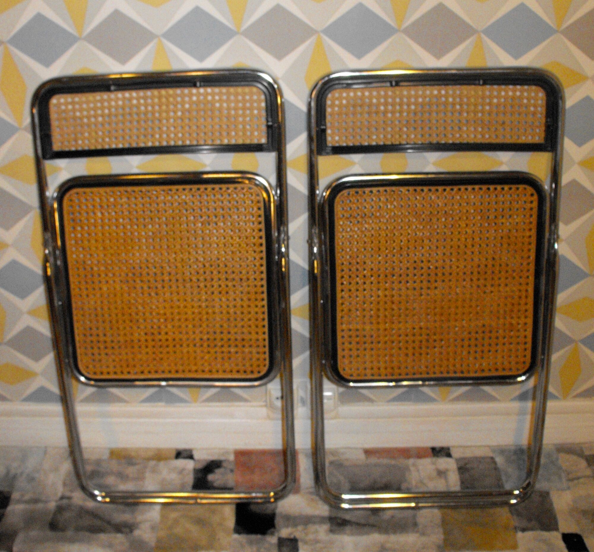 Pair of vintage folding chairs with caning 70