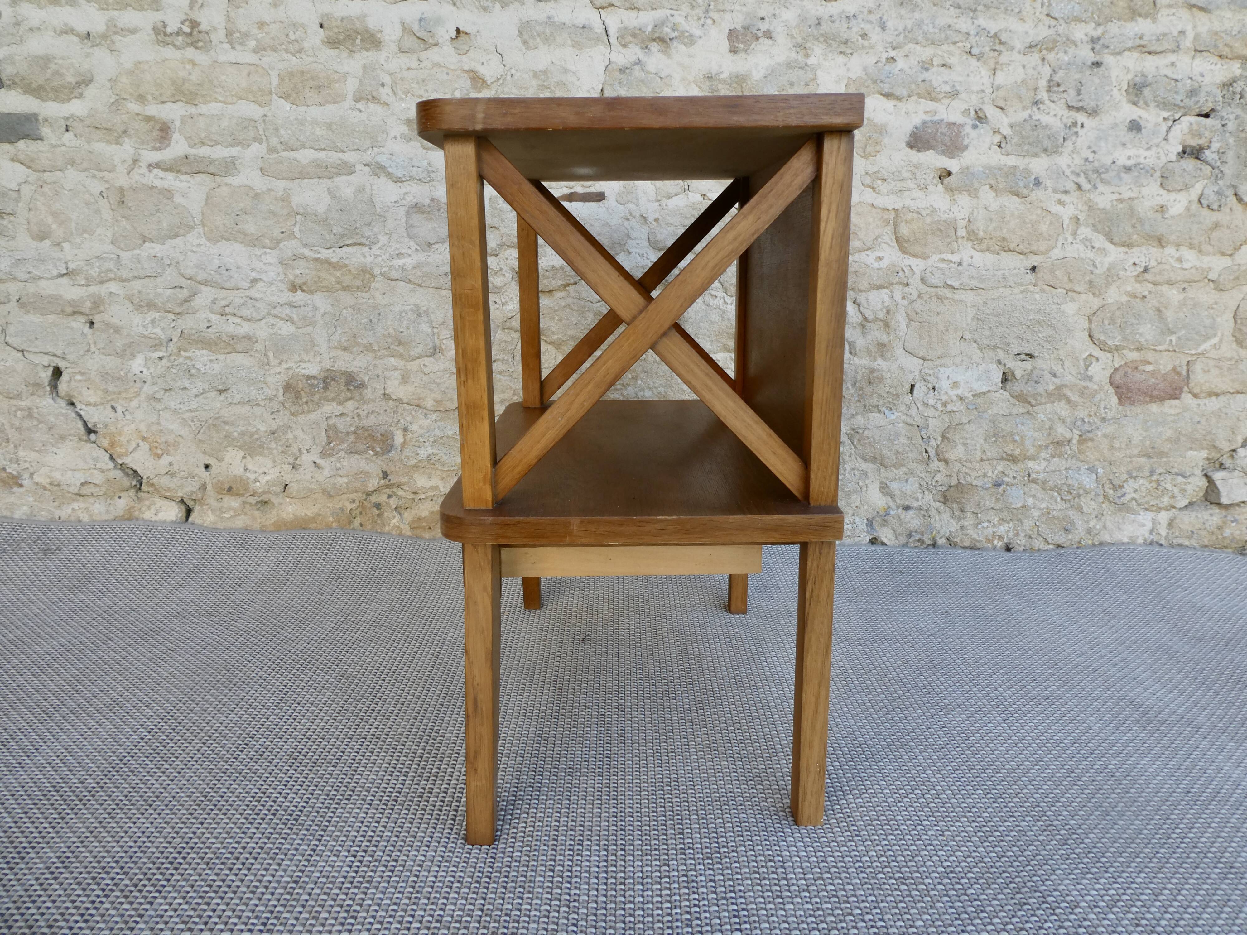Bedside compass feet in light wood, 60s
