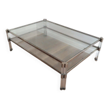 Large coffee table in plexiglass and chrome with a double glass top.