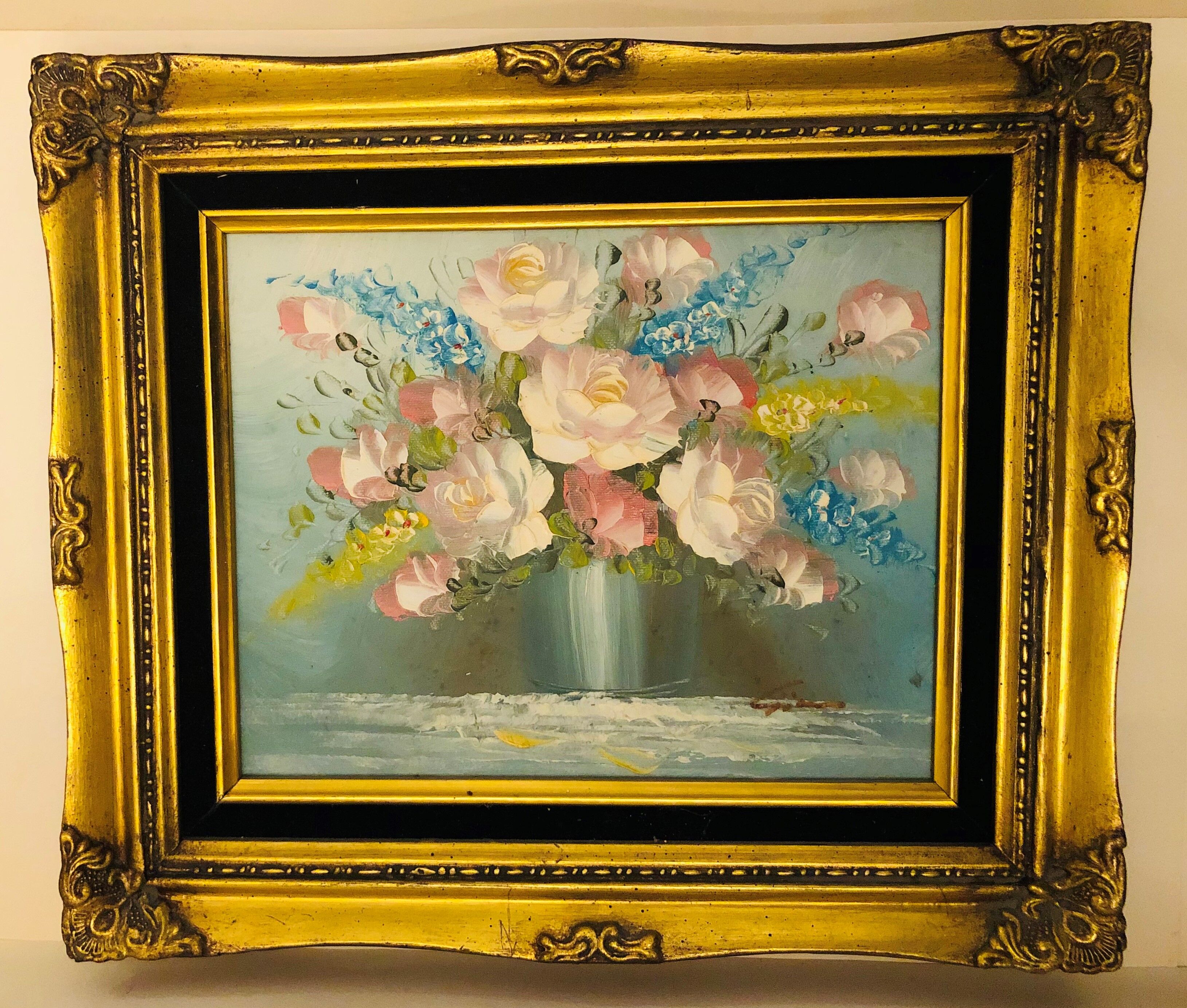 Oil on canvas - still life with bouquet of flowers