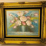 Oil on canvas - still life with bouquet of flowers