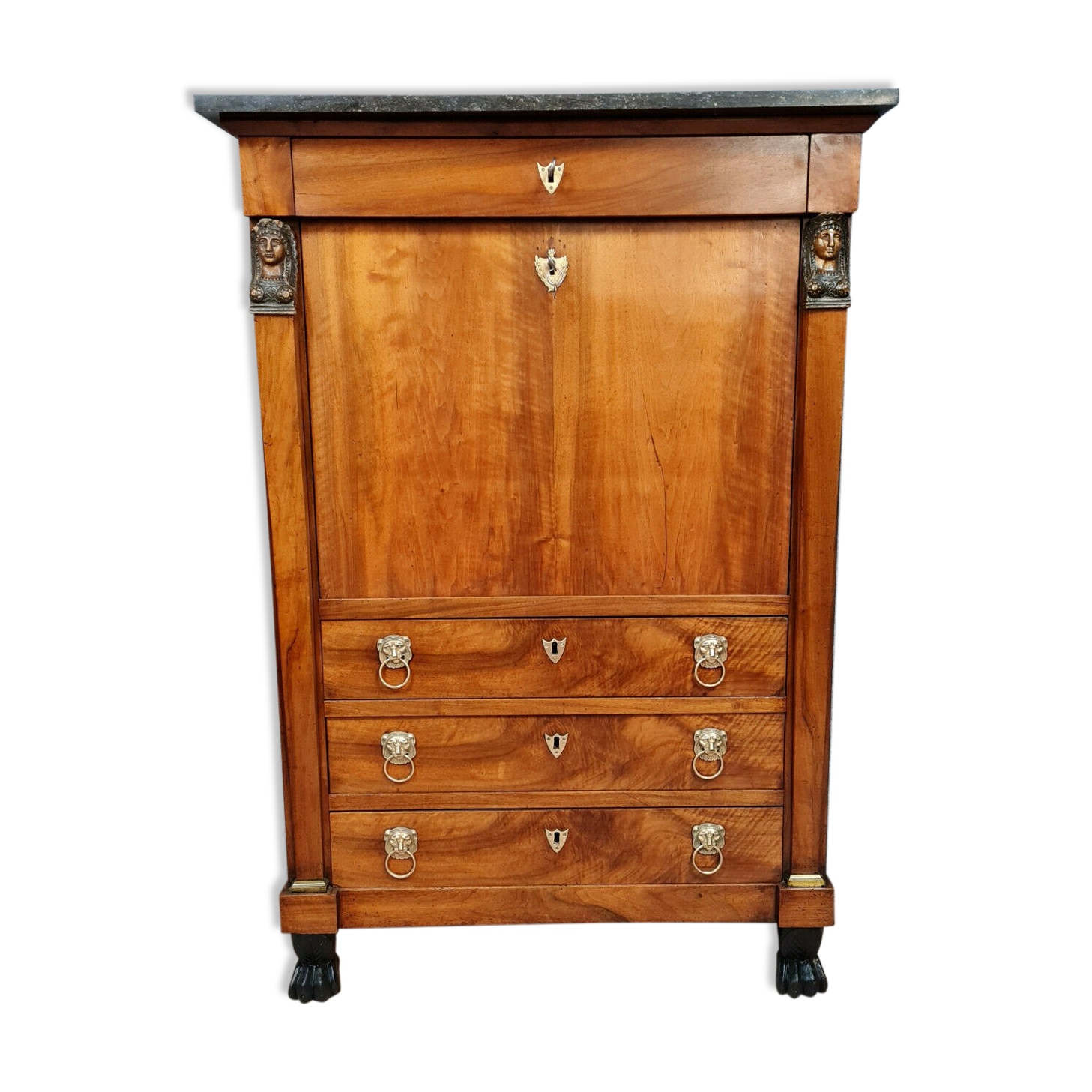 Secretary empire era with caryatid in blond mahogany around 1810