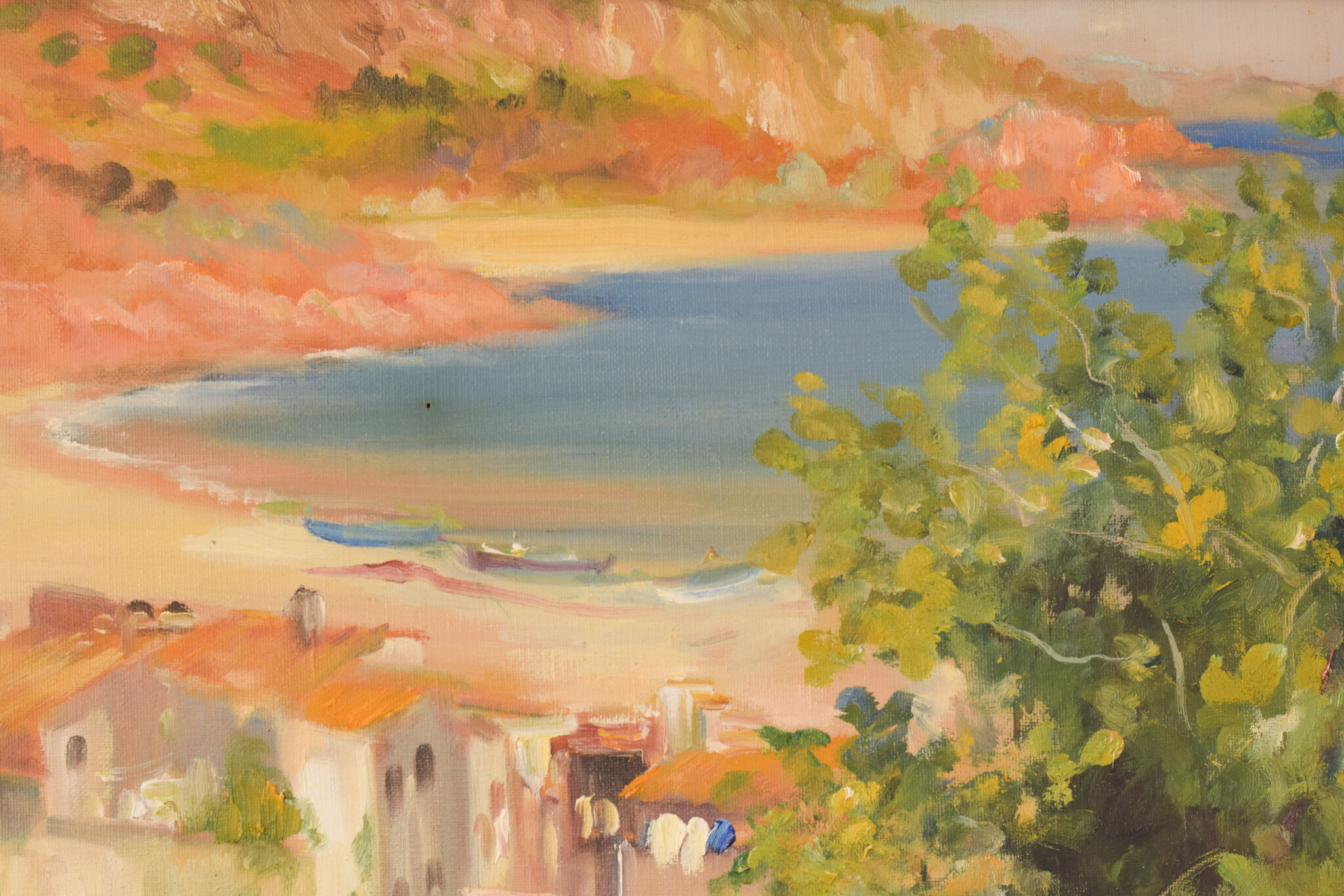 Impressionist seaside landscape with village