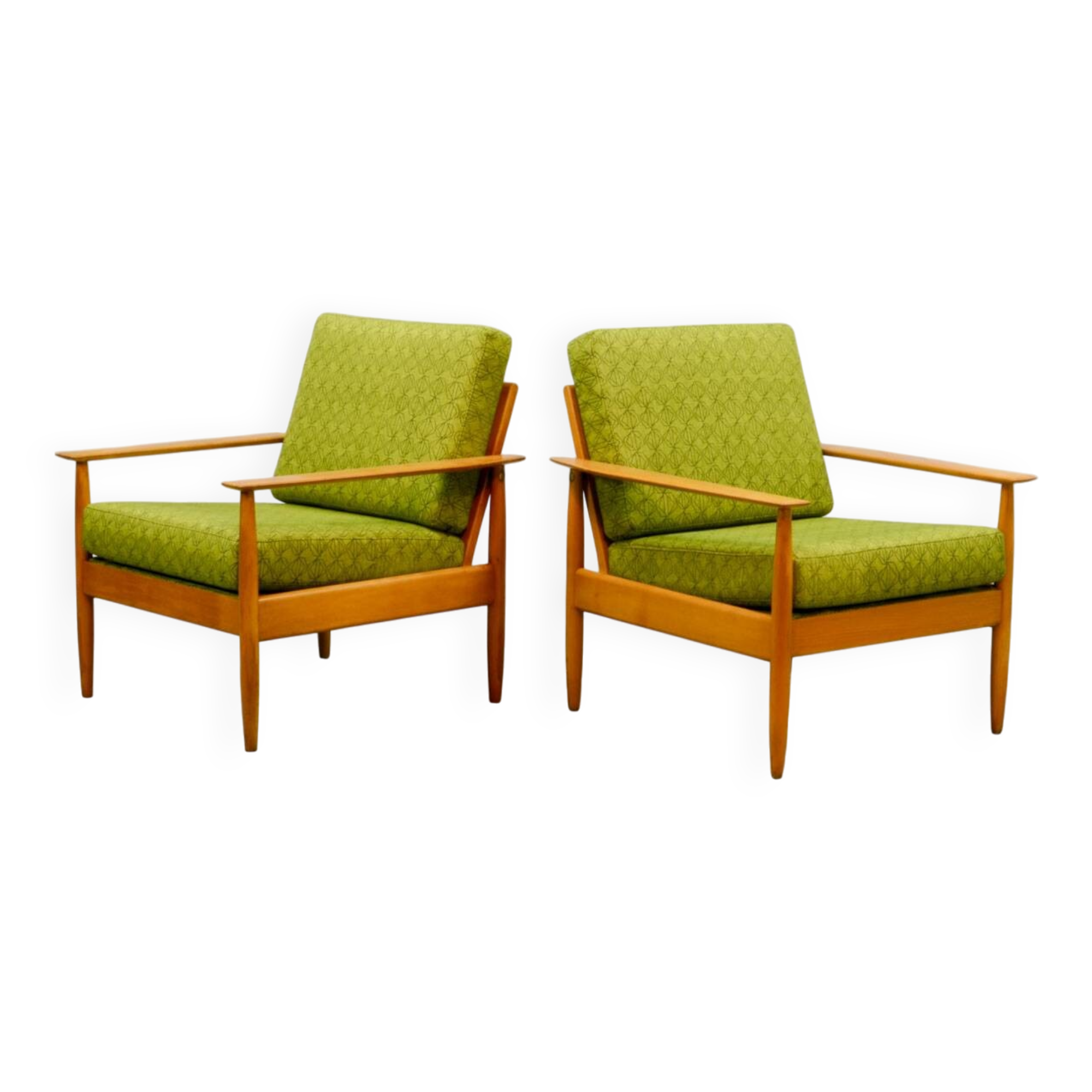 Pair of Beech Wood Ladder Lounge Chairs after Grete Jalk for France and Son