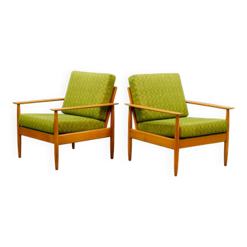 Pair of Beech Wood Ladder Lounge Chairs after Grete Jalk for France and Son