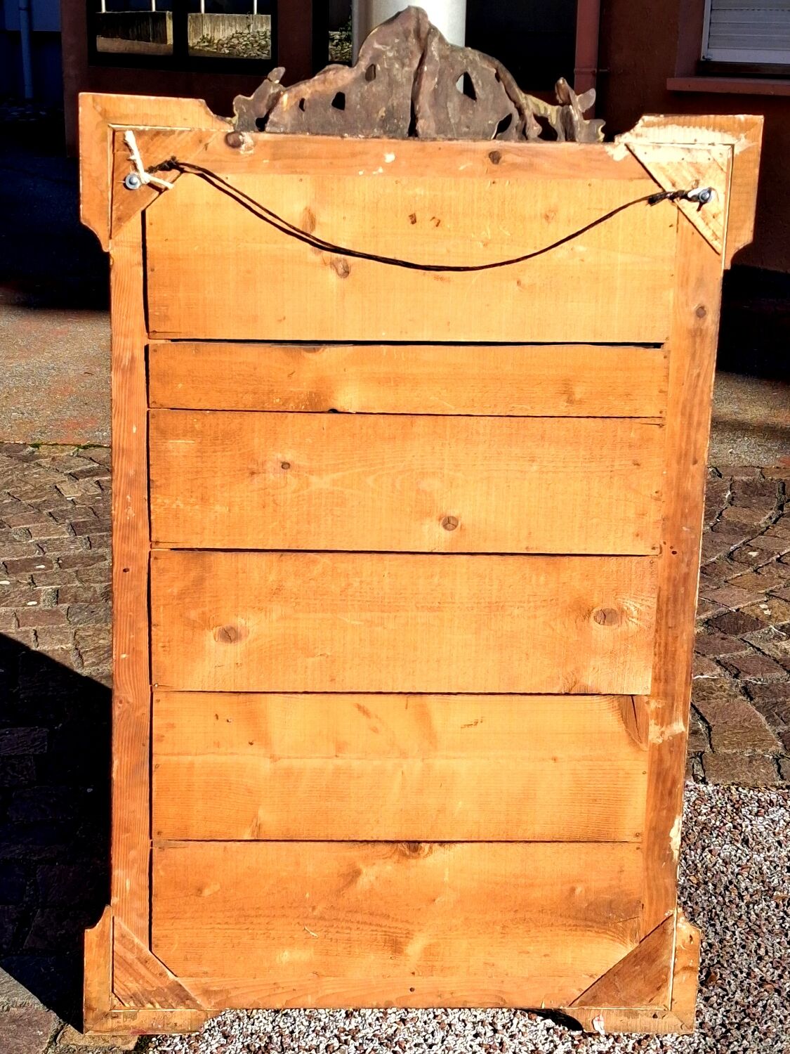 Authentic original Italian fireplace mirror, frame and pediment.