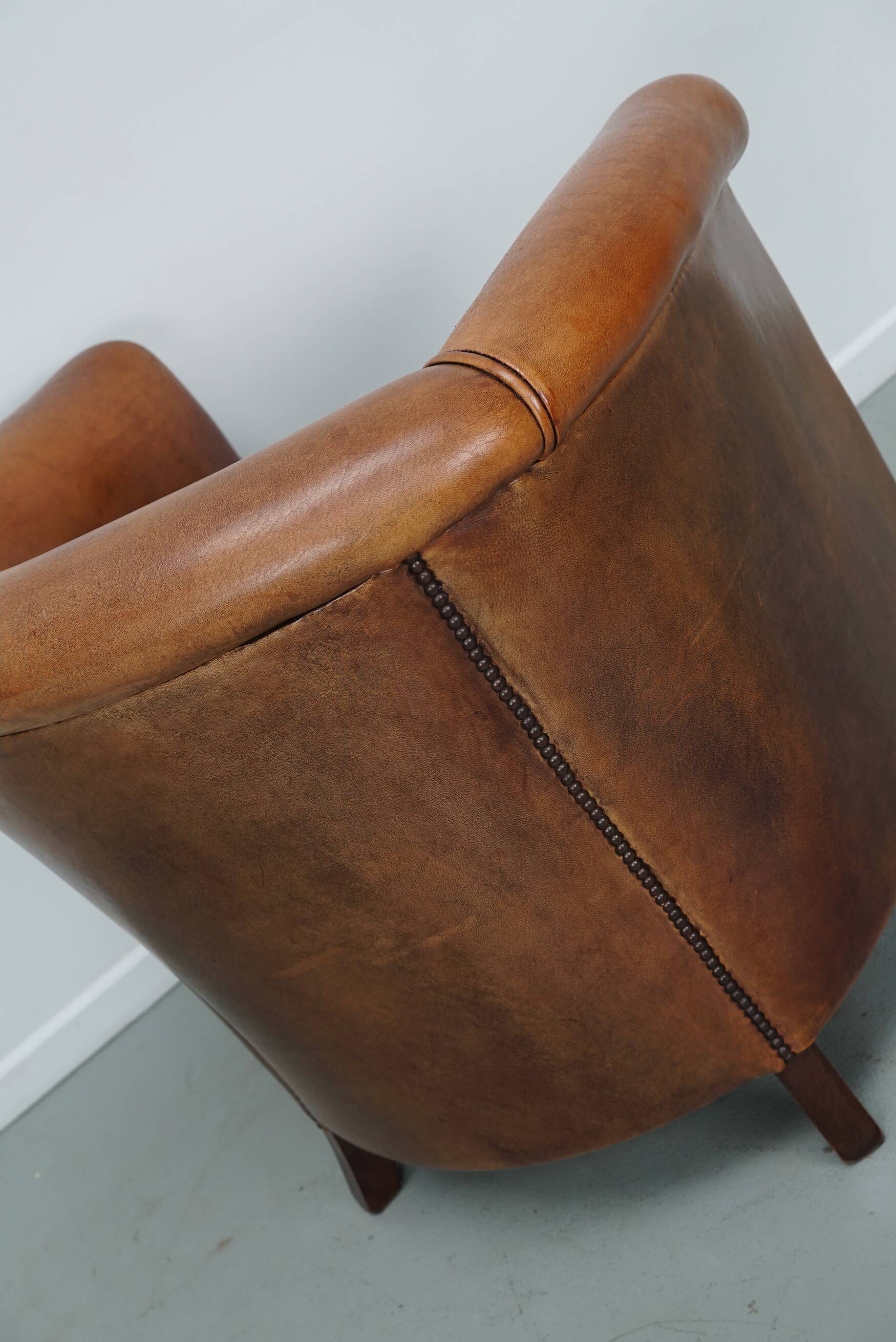 Fauteuil club vintage hollandais en cuir cognac