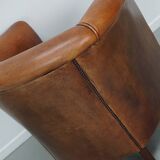 Fauteuil club vintage hollandais en cuir cognac
