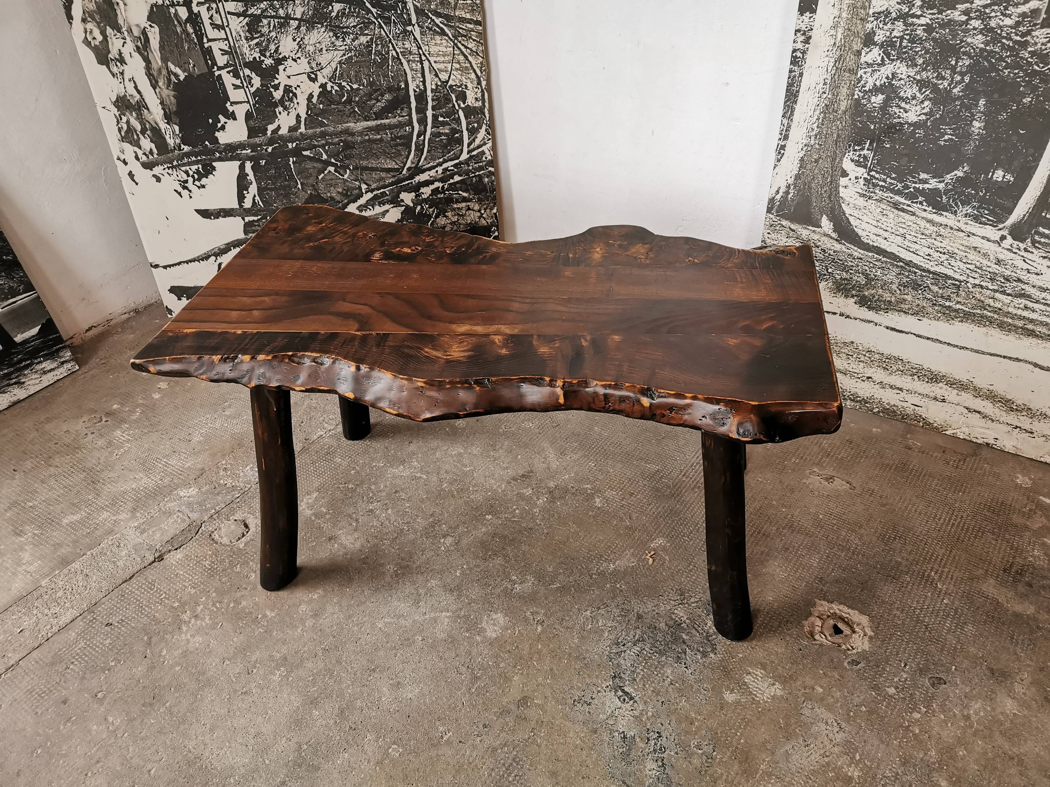 Brutalist, primitive wooden coffee table.