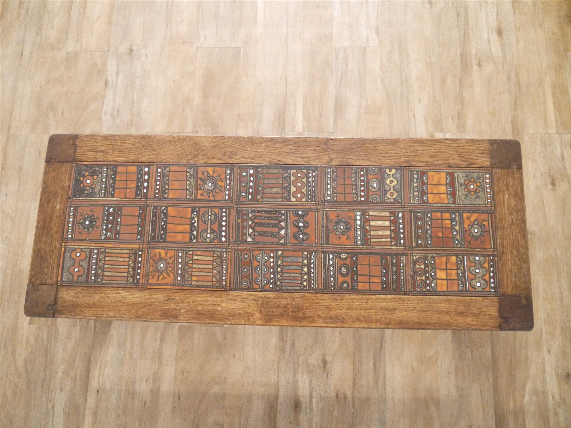 Roland Zobel wood and ceramic brutalist coffee table, 1960s