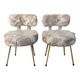 Paire de chaises moumoute Pelfran beige années 60-70