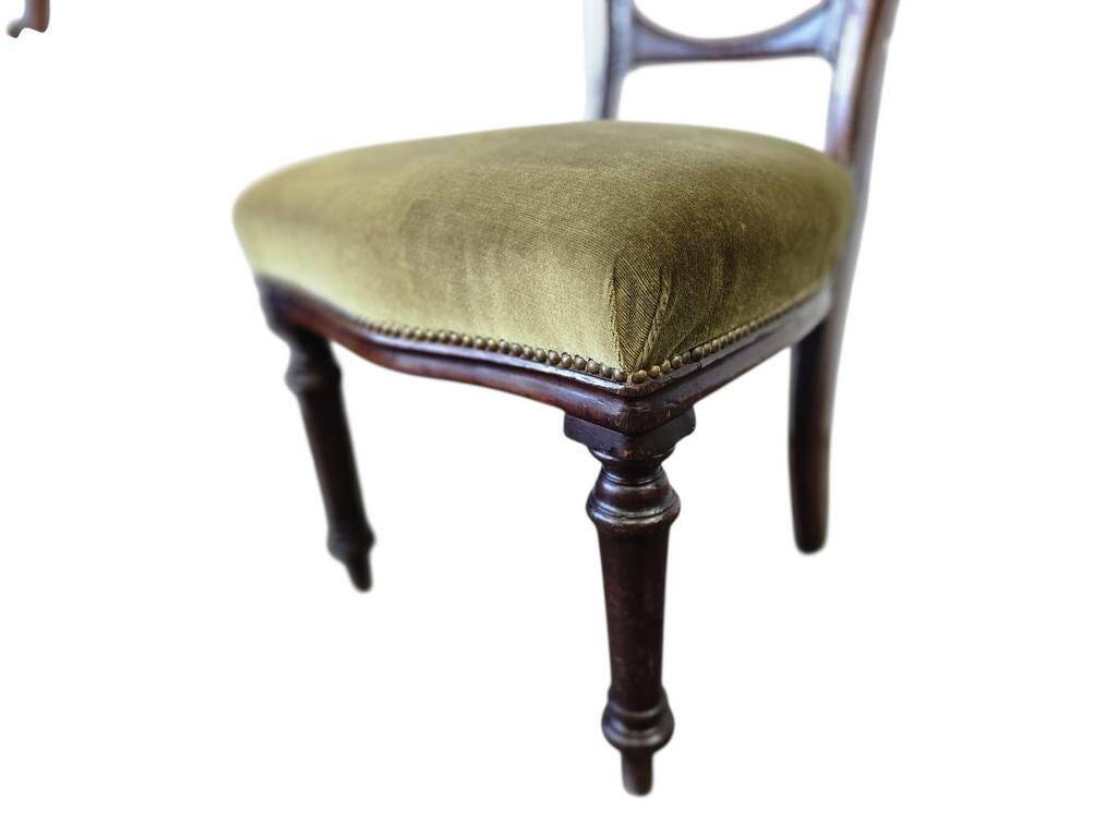 Set of 2 Victorian Balloon Back Chairs with Green Seats