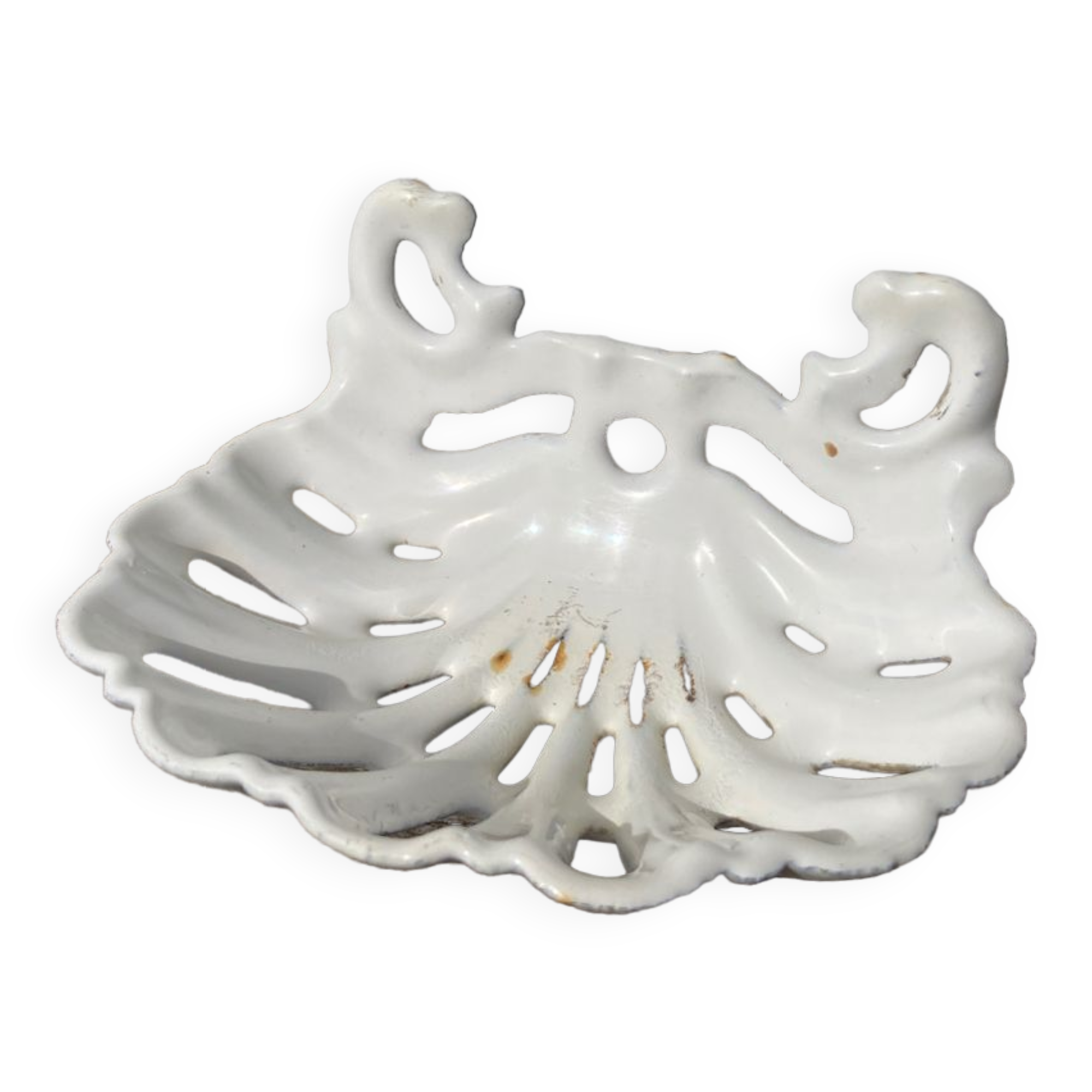 Old shell soap dish in white enamelled cast iron