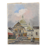 Antoine Burger (1942-2016) L'église - Huile sur toile - Signée