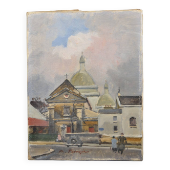 Antoine Burger (1942-2016) The church - Oil on canvas - Signed