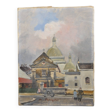 Antoine Burger (1942-2016) The church - Oil on canvas - Signed