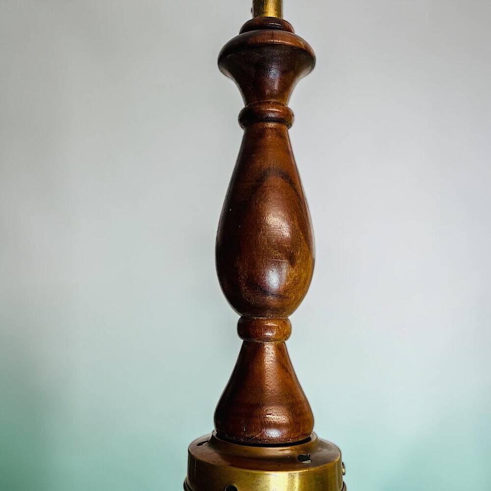 Vintage teak wood agua blue glass pendant lamp