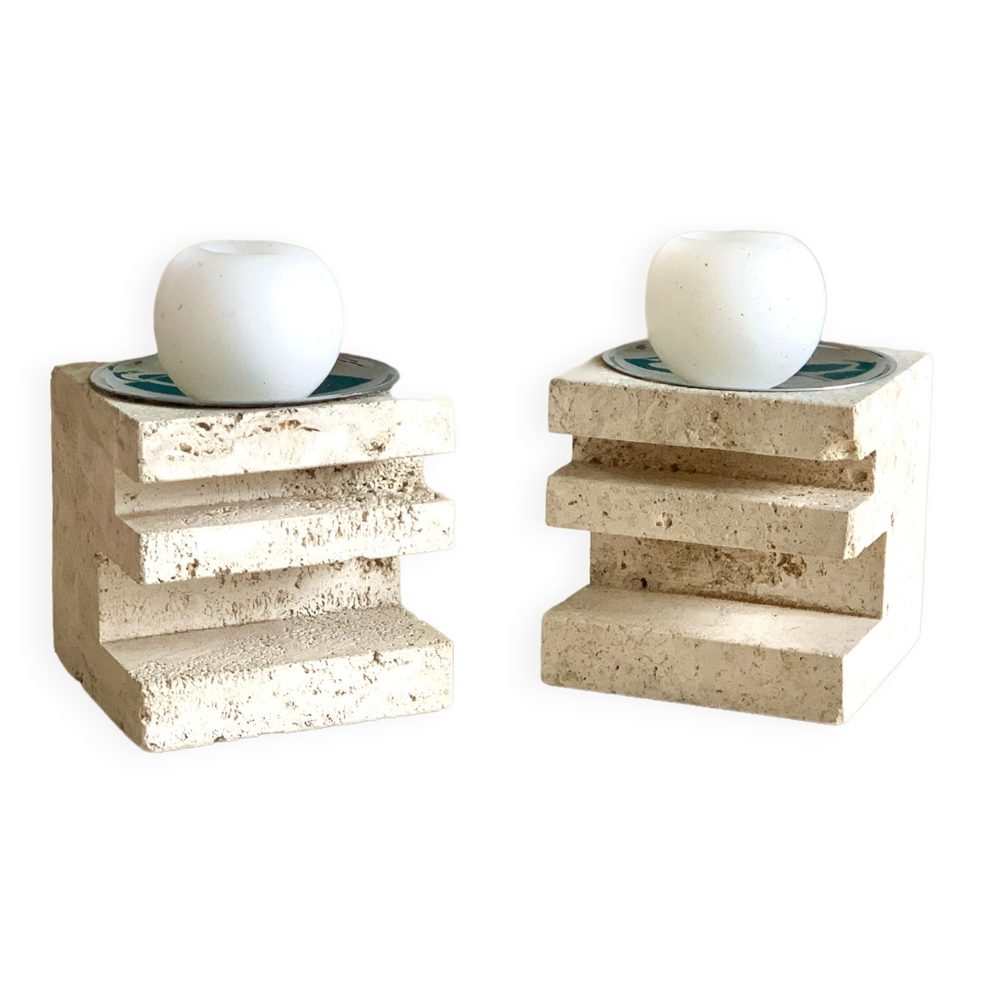 Pair of travertine candlesticks by Fratelli Mannelli, 1970