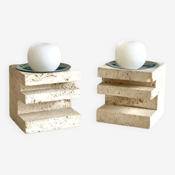 Pair of travertine candlesticks by Fratelli Mannelli, 1970