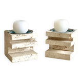 Pair of travertine candlesticks by Fratelli Mannelli, 1970