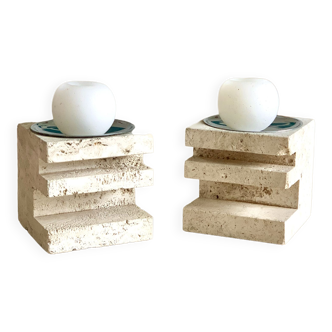 Pair of travertine candlesticks by Fratelli Mannelli, 1970