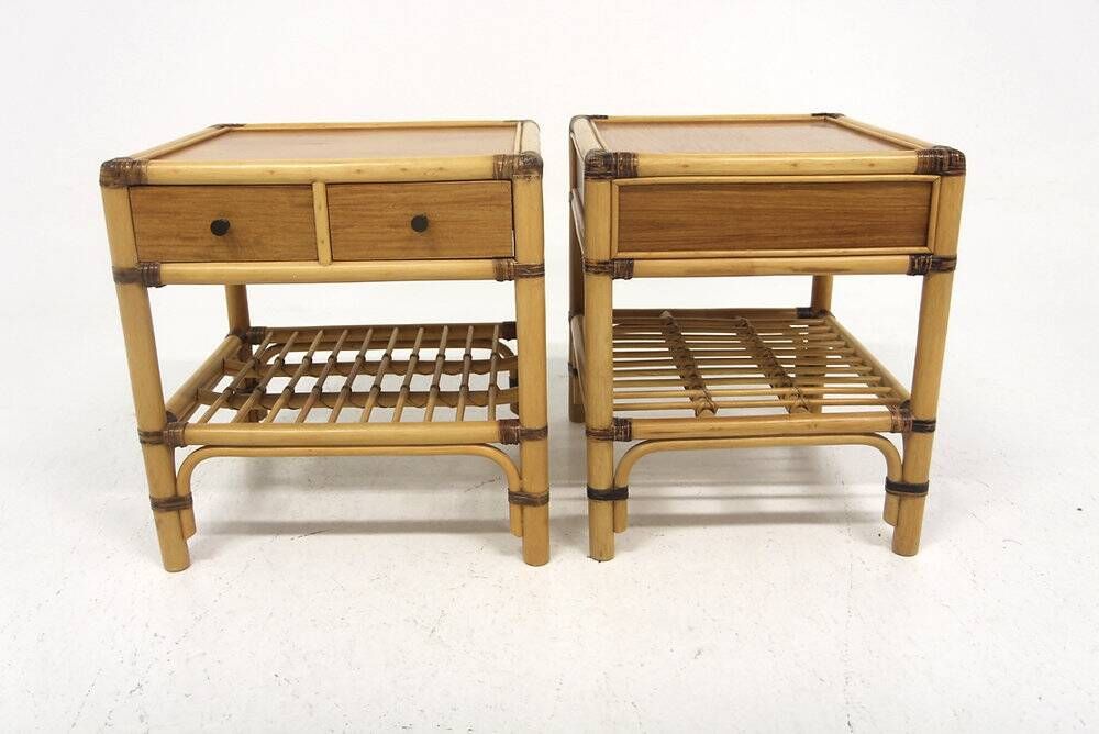 Set of 2 rattan bedside tables, Kenneth Bergenblad, Dux, Sweden, 1960.
