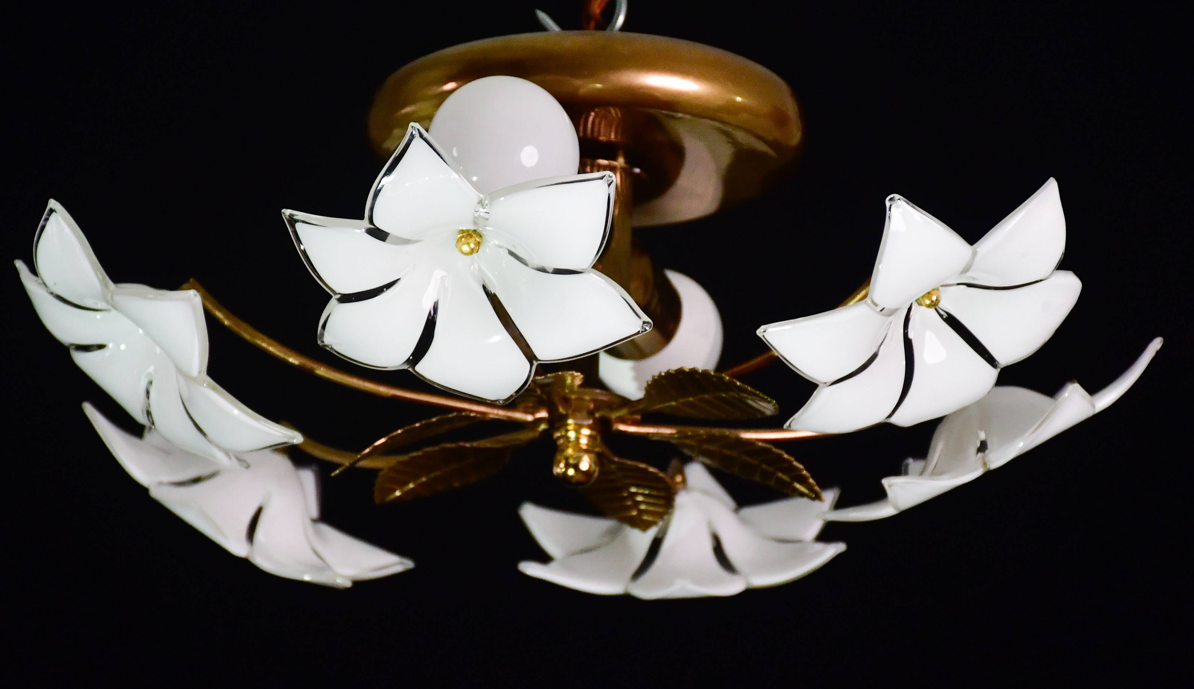 Petite vintage Murano ceiling light white flowers, 1970s