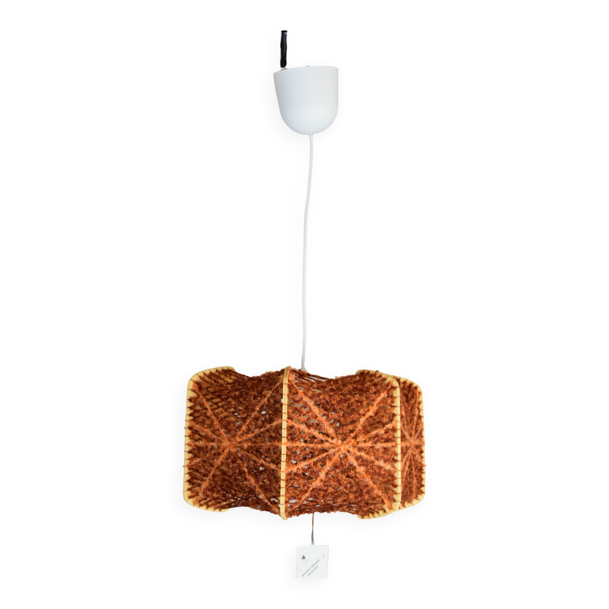 Brown wire and wood pendant light.