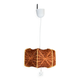 Brown wire and wood pendant light.