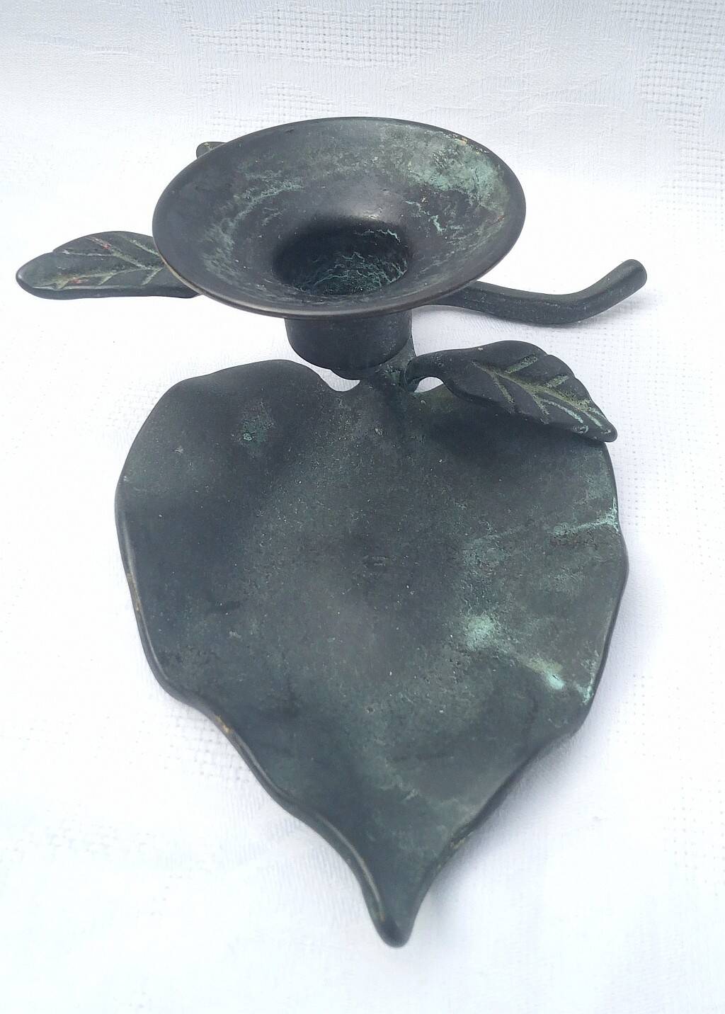 Patinated Bronze Candlestick Flower Shaped