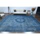 1970s Vintage Persian Handmade Wool Cotton Blue Area Rug 297x385