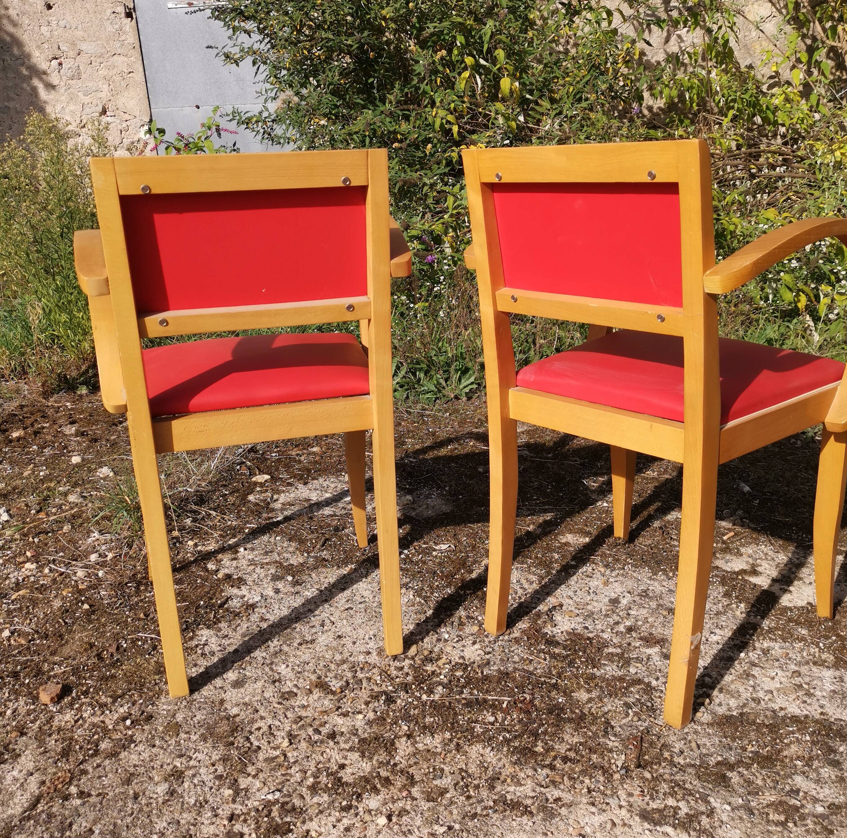 Paire de fauteuil bridge en Skaï rouge