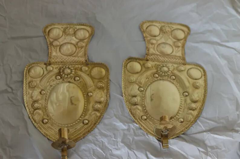 Large Baroque Style Mid-Century Brass Swedish Sconces