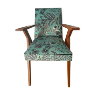 Vintage velvet bridge armchair reupholstered