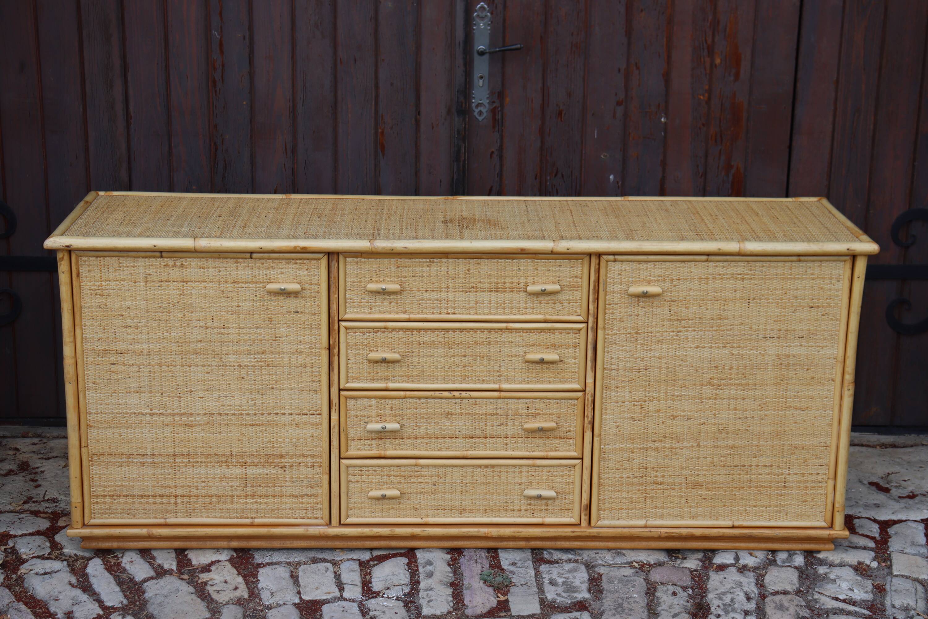 Rattan and Bamboo Enfilade in the style of Dal Vera 1970 Italy