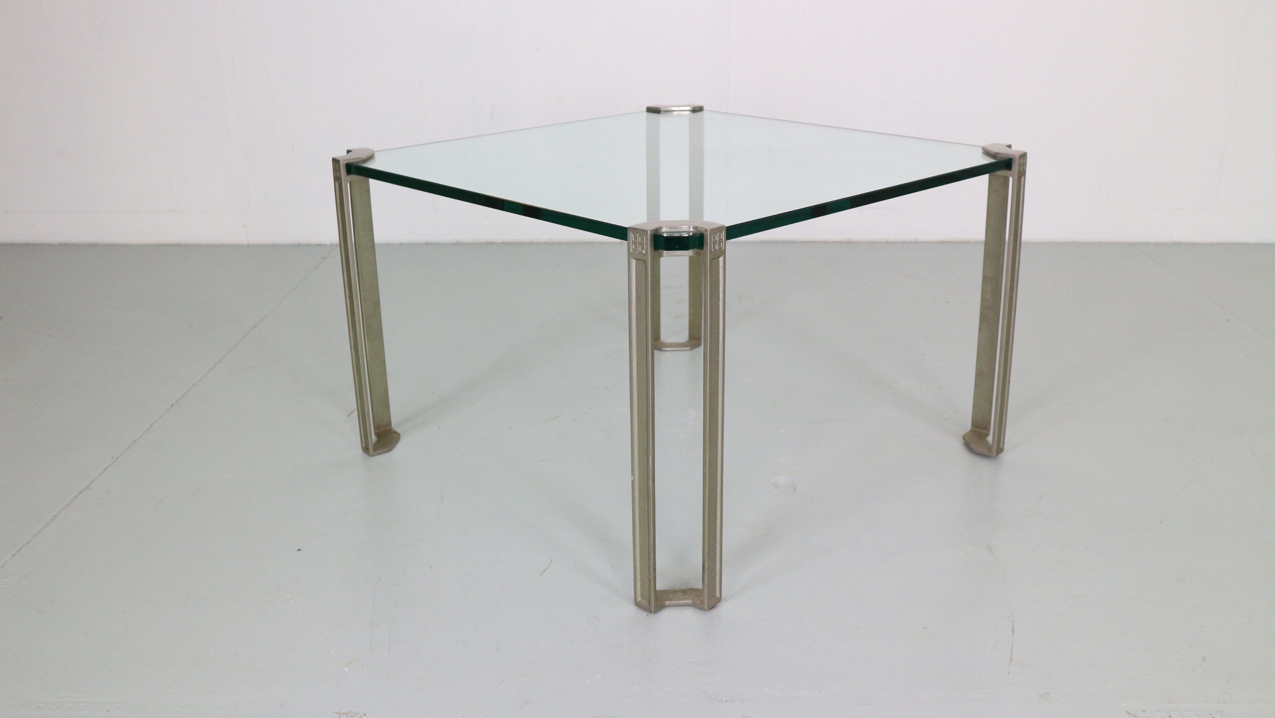 Peter Ghyczy for Ghyzcy Square Glass Coffee Table, 1970's Hollywood Regency