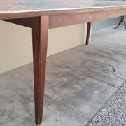 Old farmhouse table with mosaic top and tapered legs - 2m64