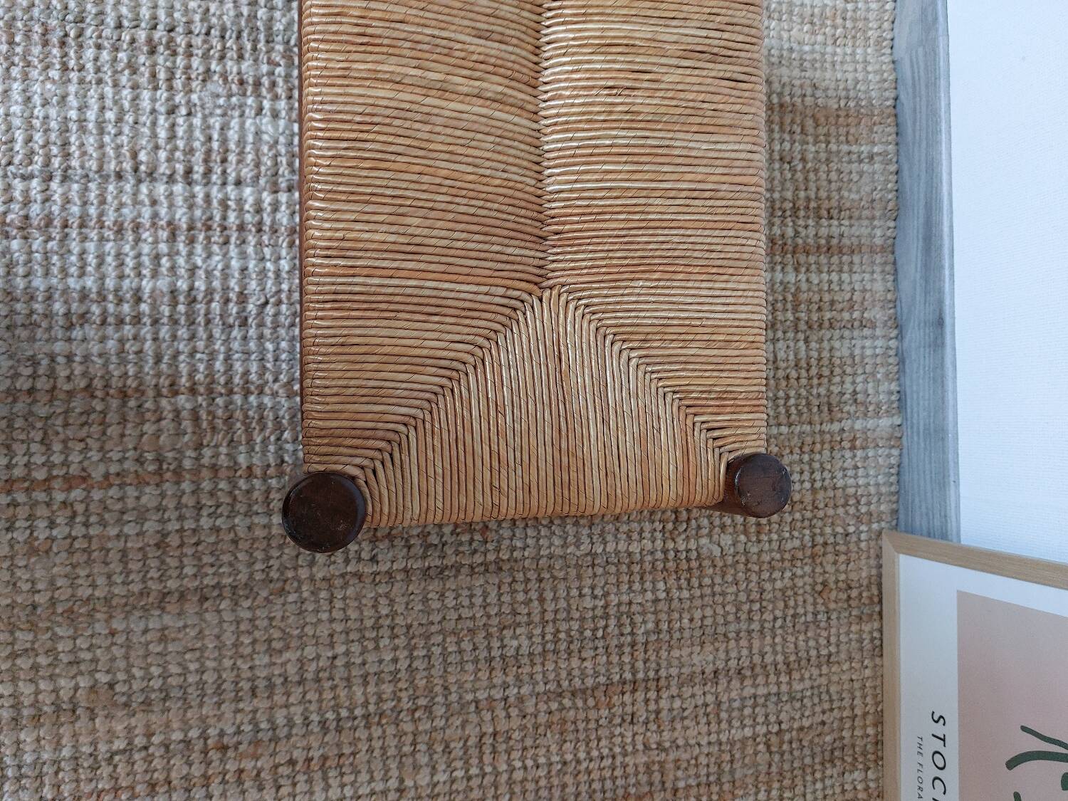 Vintage woven straw wooden stool