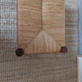 Vintage woven straw wooden stool